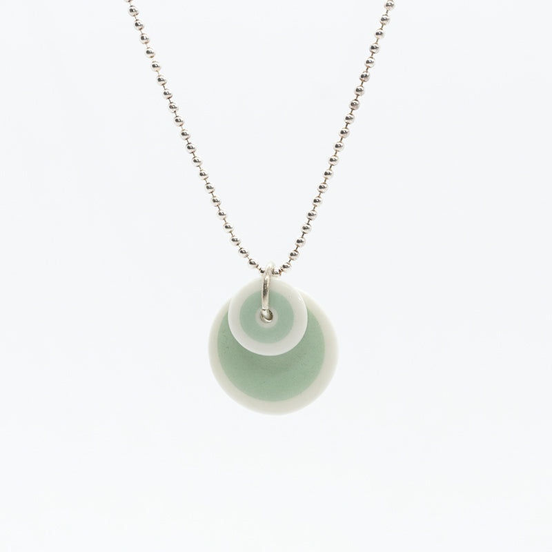 Circle Stripe Mint and White Porcelain Necklace