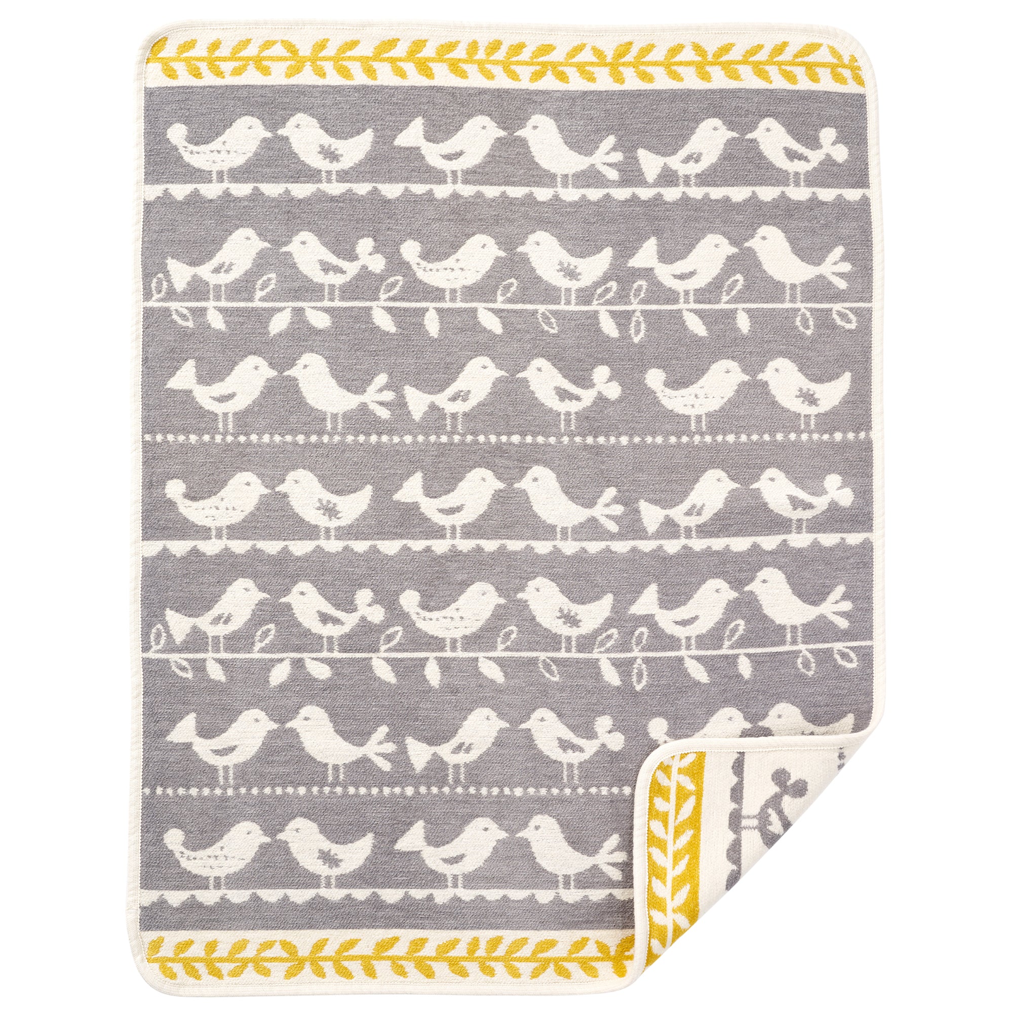 Birds Grey 70x90cm Organic Cotton Chenille Blanket