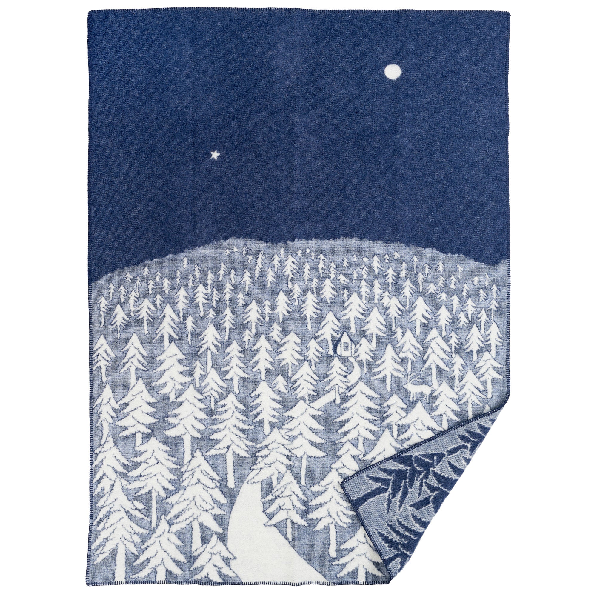 House In The Forest Navy Blue 130x180cm Lambswool Blanket