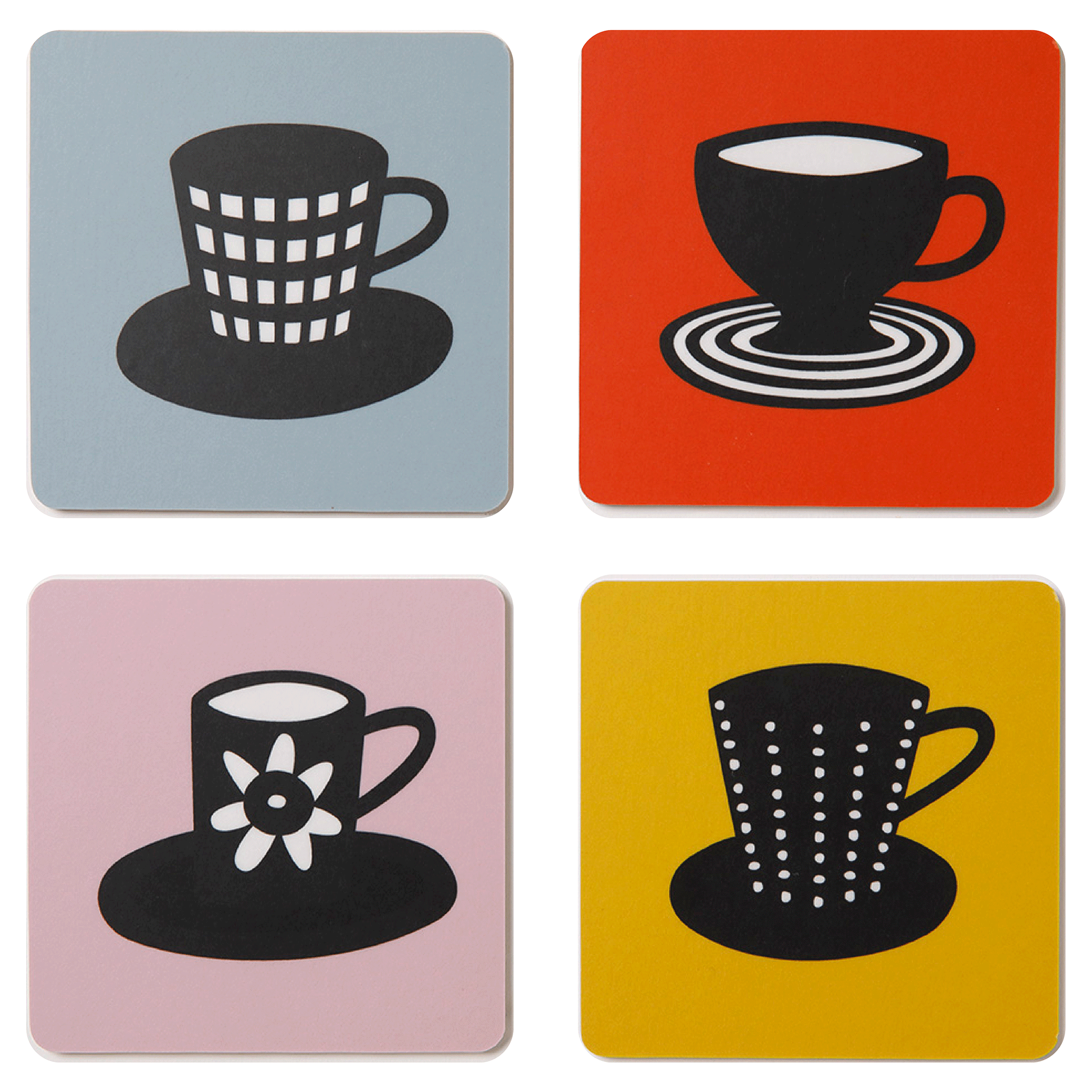 Cups Coasters Birchwood Set of 4