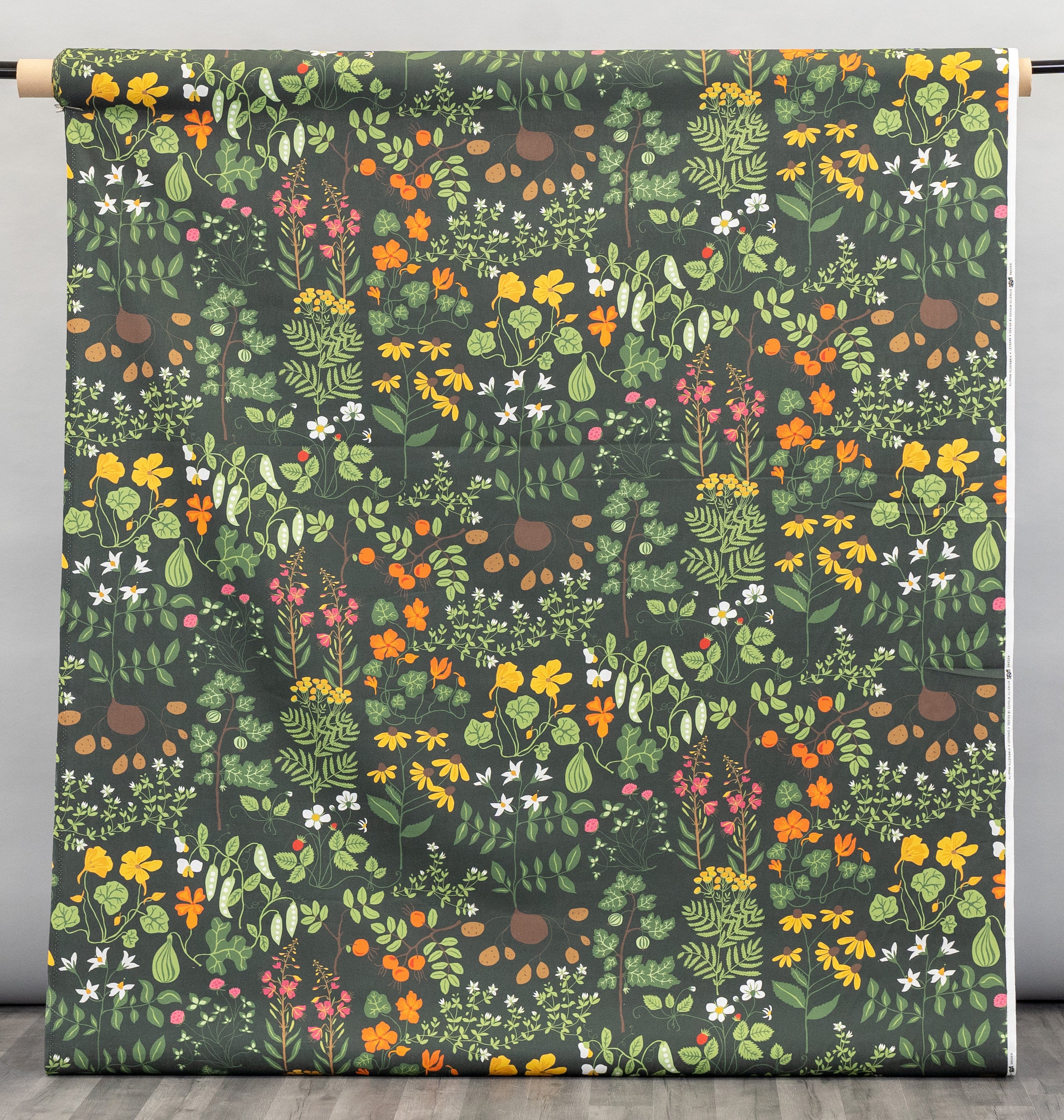 Leksand Green Printed Cotton Fabric 153cm Wide