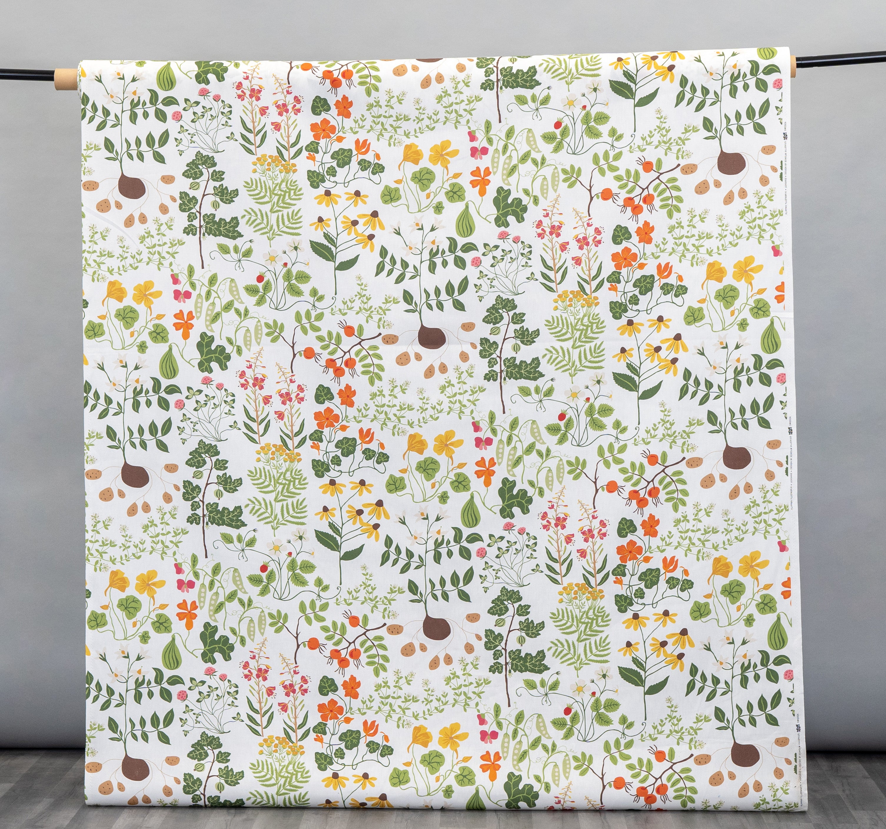 Leksand White Printed Cotton Fabric 153cm Wide