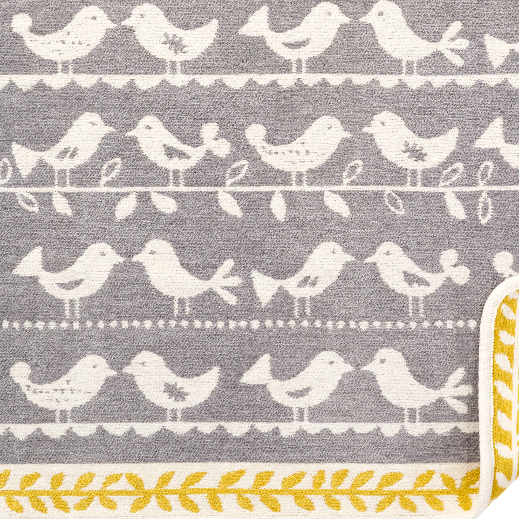 Birds Grey 70x90cm Organic Cotton Chenille Blanket