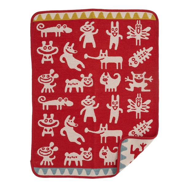 Monsters Red 70x90cm Organic Cotton Chenille Blanket