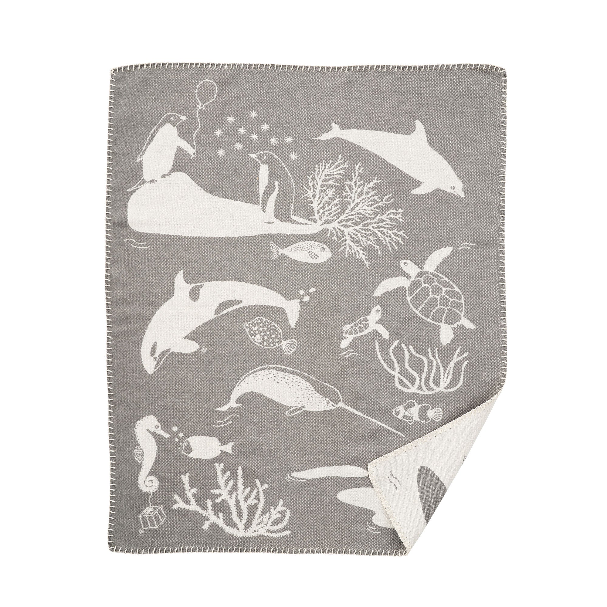 Sealife Grey 70x90cm Brushed Cotton Blanket