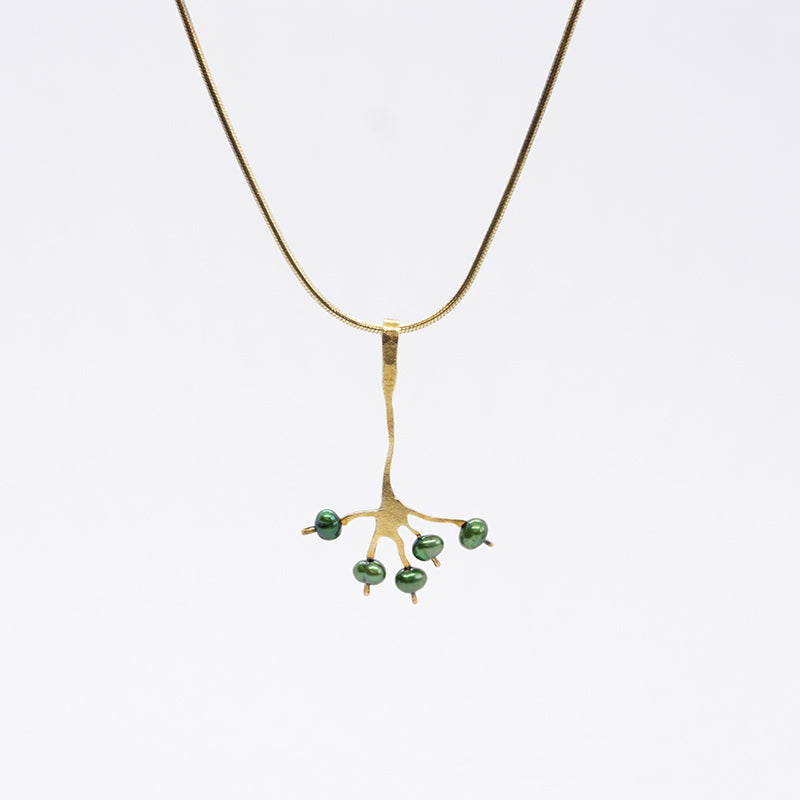 Berry Necklace With Green pearls and Gold Plated Sterling Silver Chain