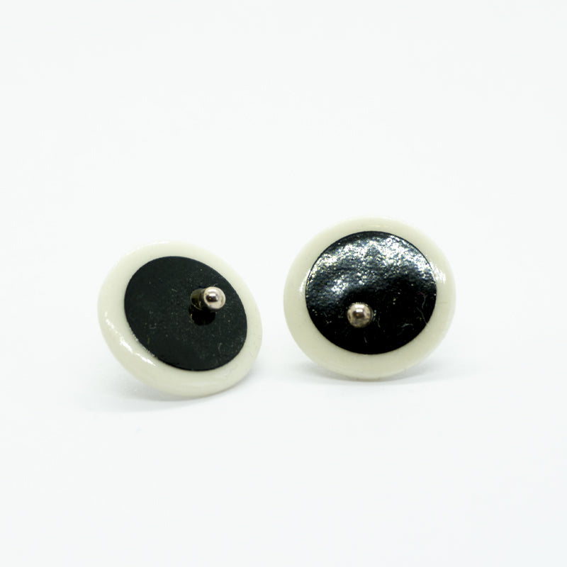 Circle Stripe Black and White Porcelain Stud Earrings