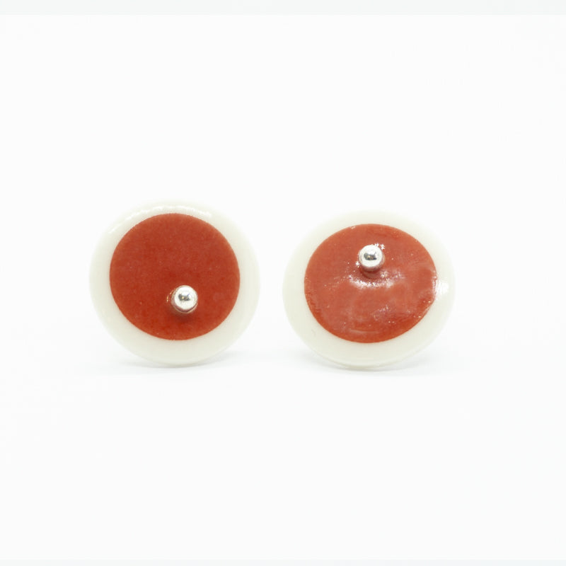 Circle Stripe Red and White Porcelain Stud Earrings