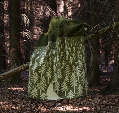 House In The Forest Green Wool Blanket - Northlight Homestore