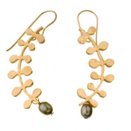 Guilded Gold With Green Pearls Vine Earrings - Northlight Homestore