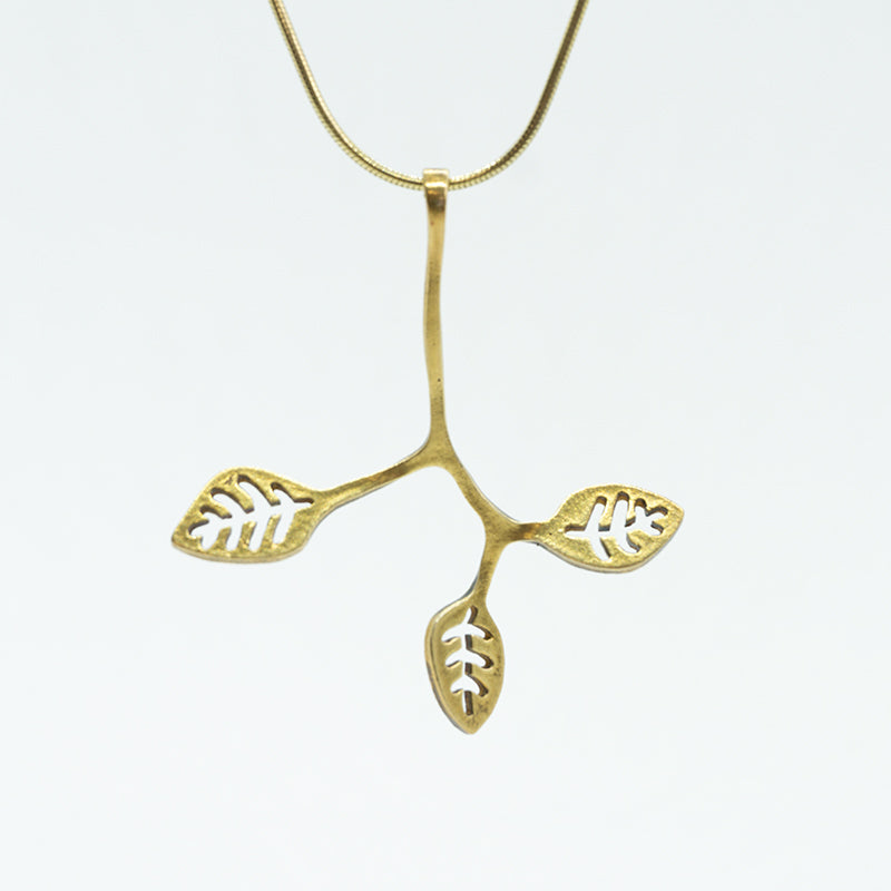 Twig and Leaves Necklace in  Gold Plated Sterling Silver