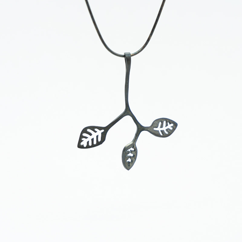 Twig and Leaves Necklace in Oxidised Sterling Silver