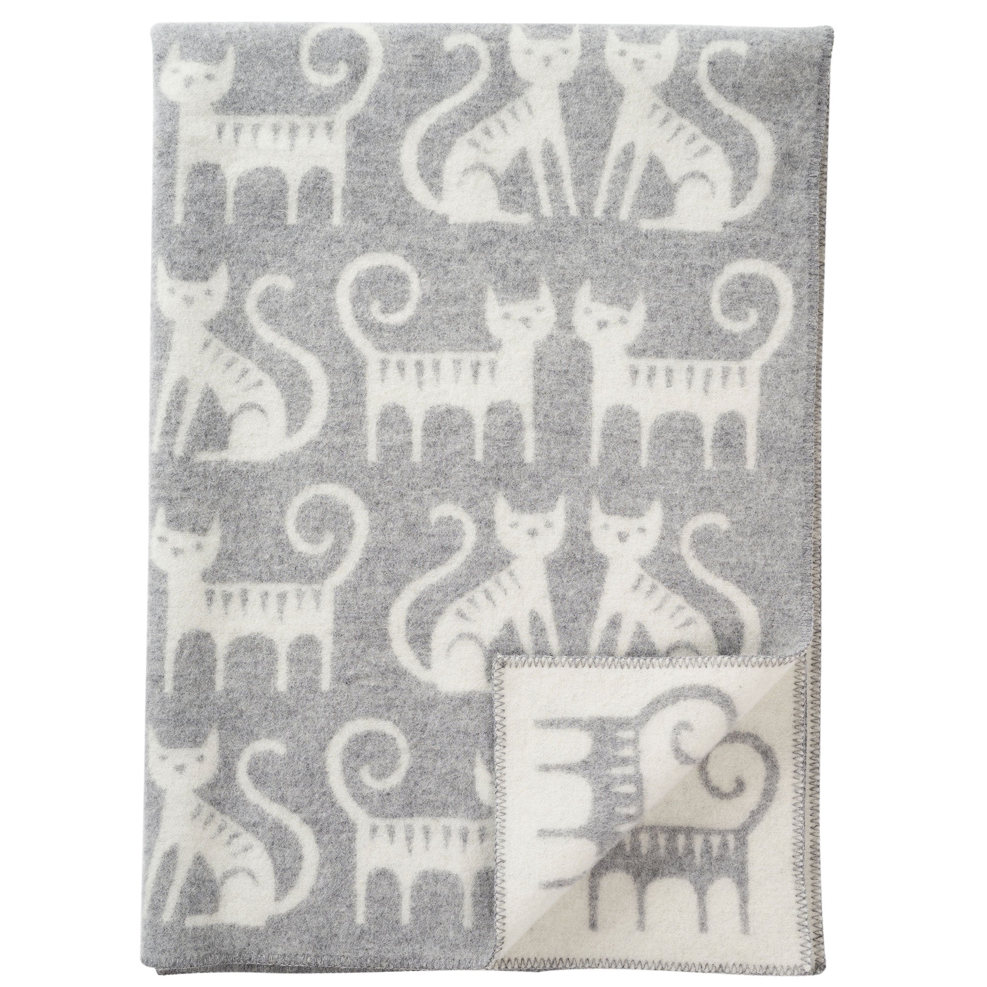 Cat Couple White, Grey, 130x180cm Woven Eco Lambswool Blanket