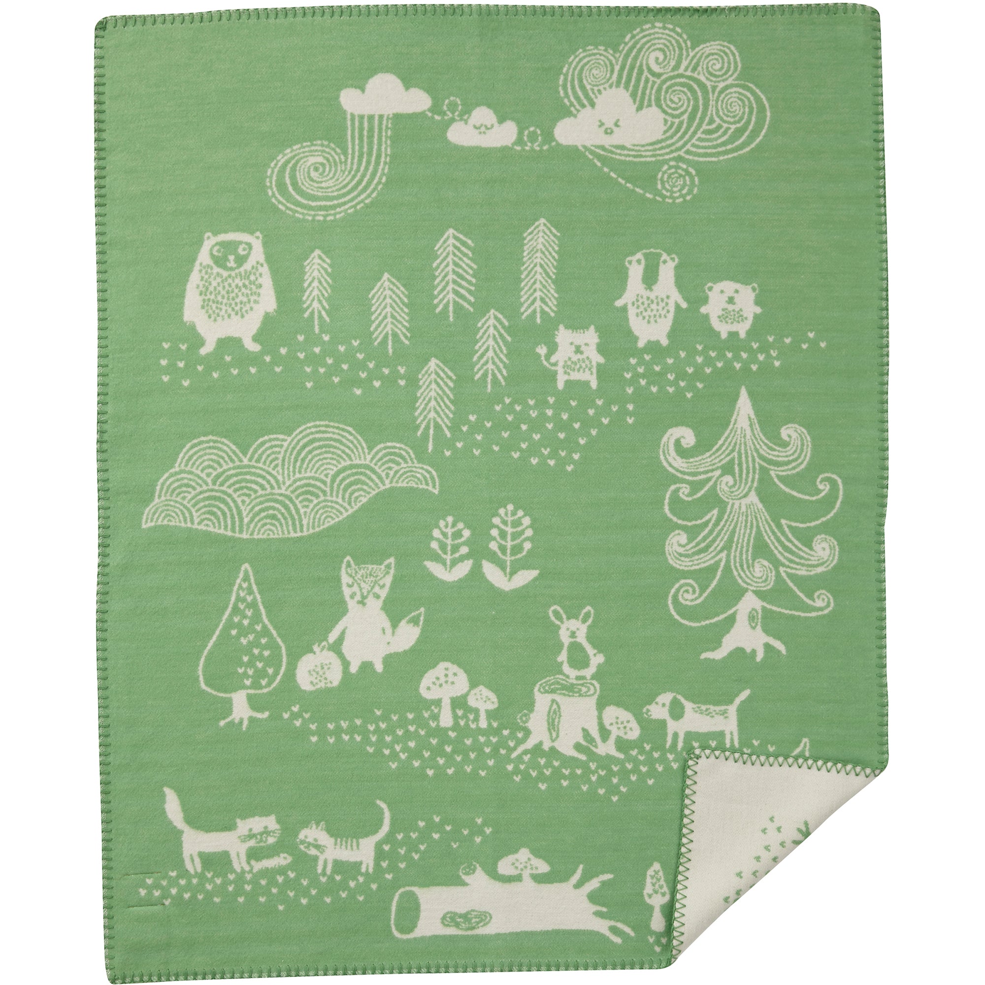 Little Bear Green 70x90cm Brushed Organic Cotton Blanket