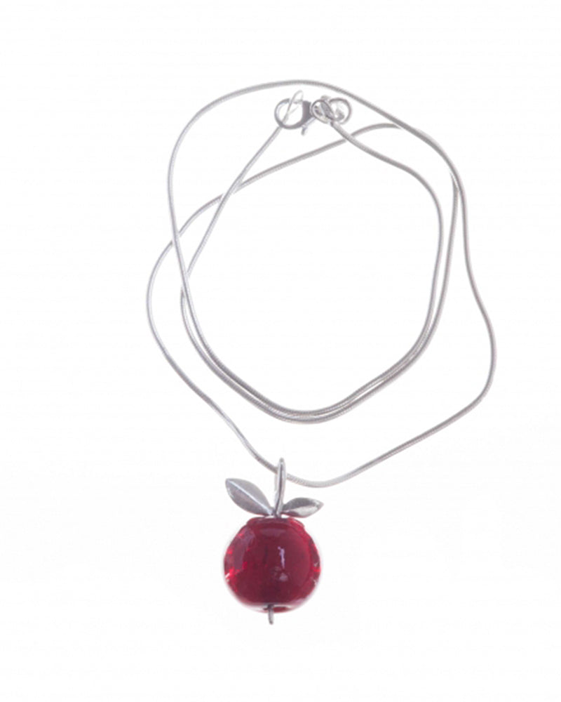 Apple Sterling Silver and Red Murano Glass  Necklace